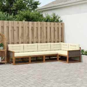 vidaXL Set de canapele de exterior cu pernă 5 pcs Natural și Crem imagine