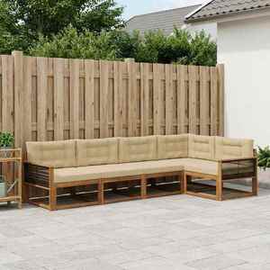 vidaXL Set de canapele de exterior cu pernă 5 pcs Natural și Bej imagine