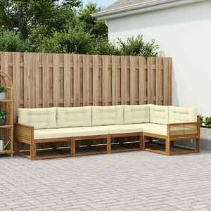 vidaXL Set de canapele de exterior cu pernă 5 pcs Natural și Crem imagine