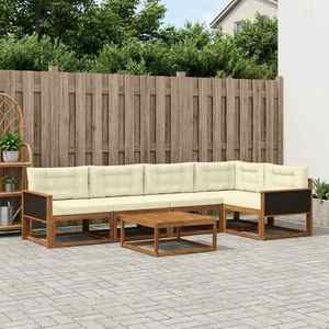 vidaXL Set de canapele de exterior cu pernă 6 pcs Natural și Crem imagine