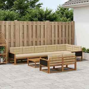 vidaXL Set de canapele de exterior cu pernă 9 pcs Natural și Bej imagine