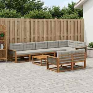 vidaXL Set de canapele de exterior 9 pcs Natural și Gri deschis imagine