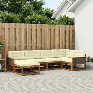 vidaXL Set de canapele de exterior cu pernă 6 pcs Natural și Crem imagine