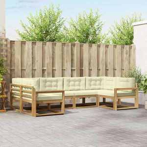 vidaXL Set de canapele de exterior cu pernă 6 pcs Alb și crem imagine
