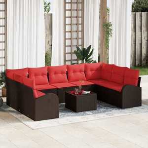 vidaXL Set de canapea cu pernă 10 pcs Maro Poli Rattan imagine