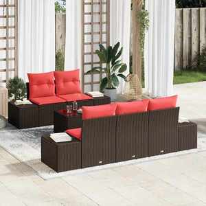 vidaXL Set de canapele pentru grădină cu pernă 6 pcs Maro poliratan imagine