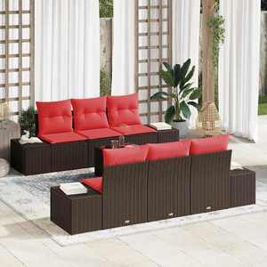 vidaXL Set de canapele pentru grădină cu pernă 7 pcs Maro poliratan imagine