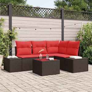 vidaXL Set de canapele pentru grădină cu pernă 5 pcs Maro poliratan imagine