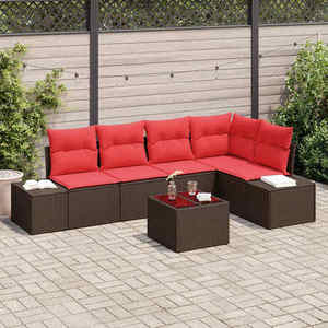 vidaXL Set de canapele pentru grădină cu pernă 6 pcs Maro poliratan imagine