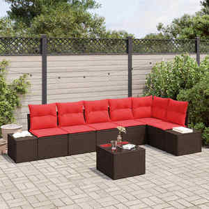 vidaXL Set de canapele pentru grădină cu pernă 7 pcs Maro poliratan imagine