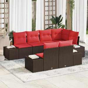vidaXL Set de canapele pentru grădină cu pernă 7 pcs Maro poliratan imagine