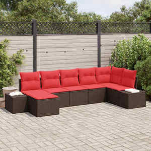 vidaXL Set de canapele pentru grădină cu pernă 7 pcs Maro poliratan imagine
