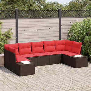 vidaXL Set de canapele pentru grădină cu pernă 7 pcs Maro poliratan imagine