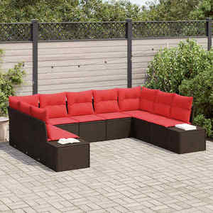 vidaXL Set de canapele pentru grădină cu pernă 9 pcs Maro poliratan imagine