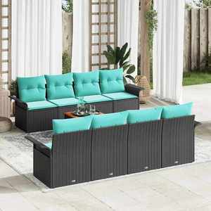 vidaXL Set de canapele pentru grădină cu pernă 9 pcs Negru poliratan imagine