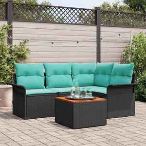 vidaXL Set de canapele pentru grădină cu pernă 5 pcs Negru poliratan imagine