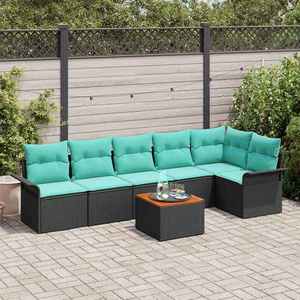 vidaXL Set de canapele pentru grădină cu pernă 7 pcs Negru poliratan imagine