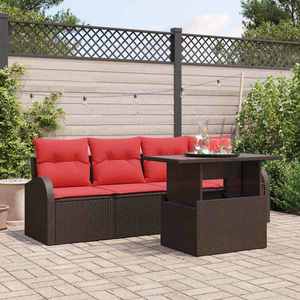 vidaXL Set de canapele pentru grădină cu pernă 5 pcs Maro poliratan imagine