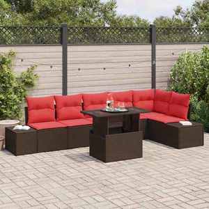 vidaXL Set de canapele pentru grădină 7 pcs Maro și roșu poliratan imagine