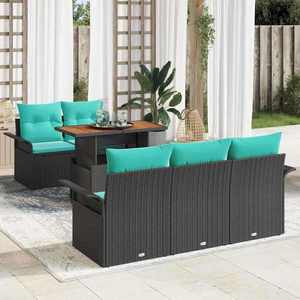 vidaXL Set de canapele pentru grădină cu pernă 6 pcs Negru și albastru imagine