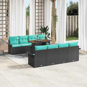 vidaXL Set de canapele pentru grădină cu pernă 7 pcs Negru și albastru imagine