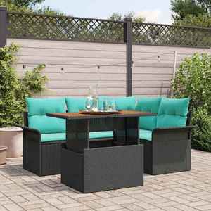 vidaXL Set de canapele pentru grădină cu pernă 5 pcs Negru și albastru imagine
