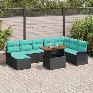 vidaXL Set de canapele pentru grădină cu pernă 9 pcs Negru și albastru imagine