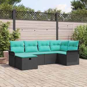vidaXL Set de canapele pentru grădină 6 pcs Negru și Turcoaz poliratan imagine