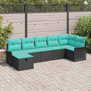 vidaXL Set de canapele pentru grădină 7 pcs Negru și Turcoaz poliratan imagine