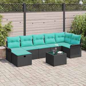 vidaXL Set de canapele pentru grădină 8 pcs Negru și Turcoaz poliratan imagine