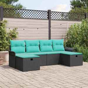 vidaXL Set de canapele pentru grădină 6 pcs Negru și Turcoaz poliratan imagine