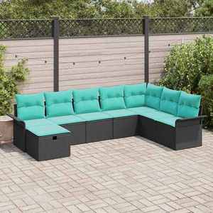 vidaXL Set de canapele pentru grădină 8 pcs Negru și Turcoaz poliratan imagine