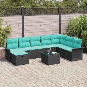 vidaXL Set de canapele pentru grădină 9 pcs Negru și Turcoaz poliratan imagine