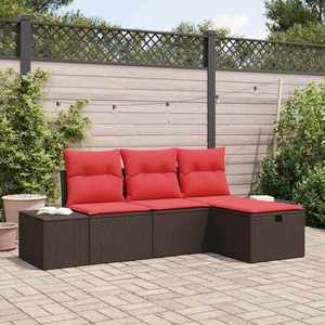 vidaXL Set de canapele pentru grădină cu pernă 4 pcs poliratan imagine