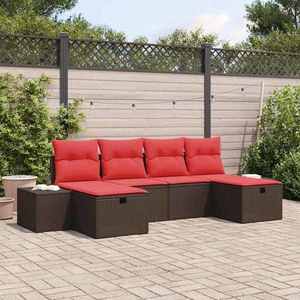 vidaXL Set de canapele pentru grădină cu pernă 6 pcs Maro poliratan imagine