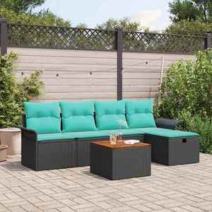 vidaXL Set de canapele pentru grădină cu pernă 6 pcs Negru poliratan imagine