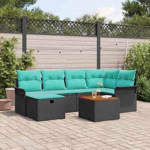 vidaXL Set de canapele pentru grădină cu pernă 7 pcs Negru poliratan imagine