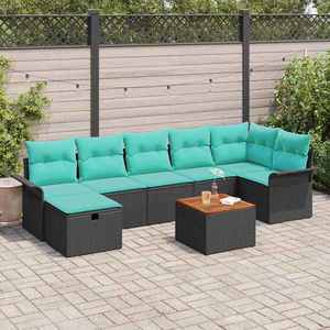 vidaXL Set de canapele pentru grădină cu pernă 8 pcs Negru poliratan imagine