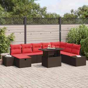 vidaXL Set de canapele pentru grădină cu pernă 9 pcs Maro Rattan poli imagine