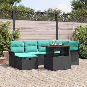 vidaXL Set de canapele pentru grădină cu pernă 7 pcs Negru poliratan imagine