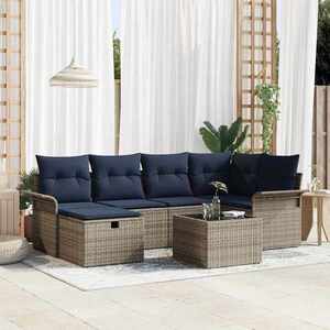vidaXL Set de canapele pentru grădină cu pernă 7 pcs Gri Rattan poli imagine