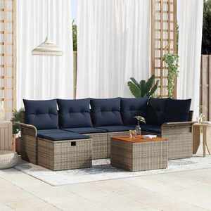 vidaXL Set de canapele pentru grădină cu pernă 7 pcs Gri Rattan poli imagine