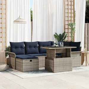 vidaXL Set de canapele pentru grădină cu pernă 7 pcs Gri Rattan poli imagine