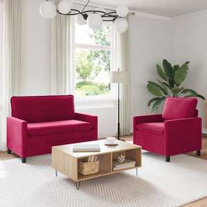 vidaXL Set de canapea 2 pcs Roșu Vin Catifea imagine