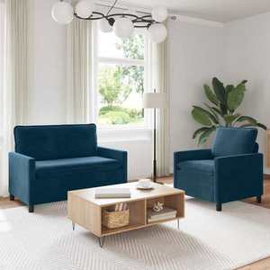 vidaXL Set de canapea 2 pcs albastru Catifea imagine
