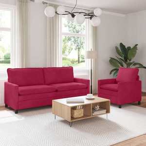 vidaXL Set de canapea 2 pcs Roșu Vin Catifea imagine