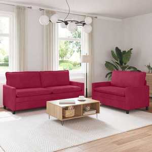 vidaXL Set de canapea 2 pcs Roșu Vin Catifea imagine