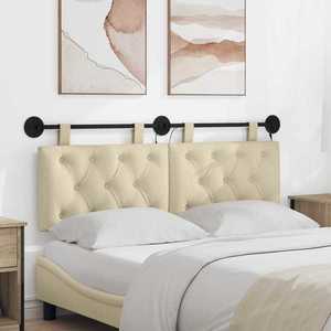 vidaXL Tăblie de pat suspendată Cu lumină LED Crem Țesătură imagine
