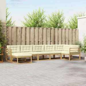 vidaXL Set de canapele de exterior cu pernă 7 pcs Alb și crem imagine