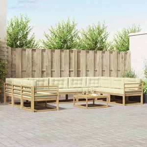 vidaXL Set de canapele de exterior cu pernă 10 pcs Alb și crem imagine
